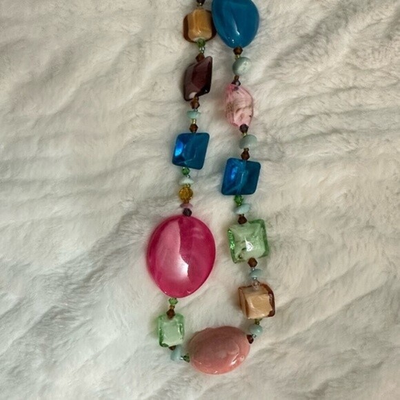 Multi-Colored Mixed Glass Beads & Stone Necklace - Picture 4 of 9